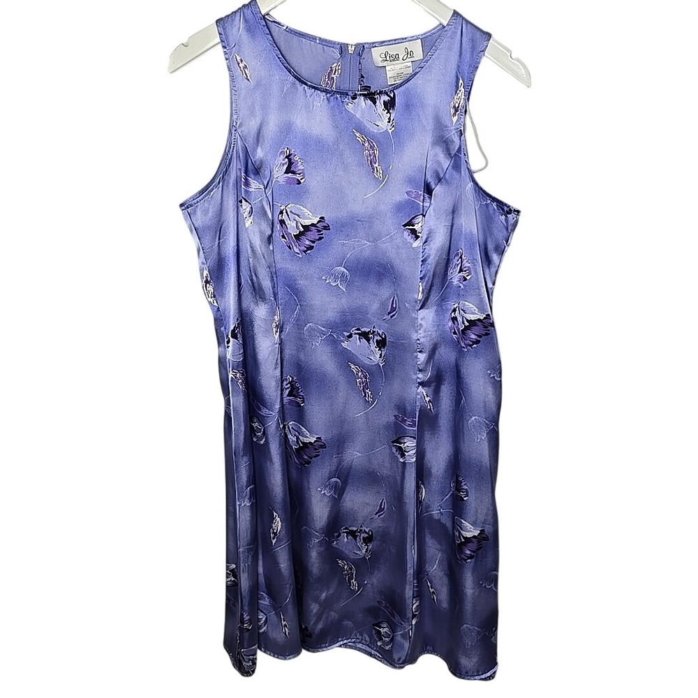 Lisa Jo Fairy Floral Mini Satin Sheath Dress 11/12 Medium Purple Whimsy 90s